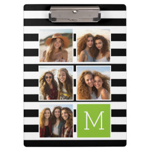 Black Limoen Striped Photo Collage Custom Monogram Klembord