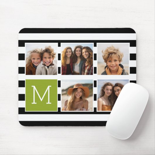 Black Limoen Striped Photo Collage Custom Monogram Muismat (Met muis)