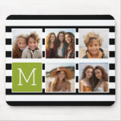 Black Limoen Striped Photo Collage Custom Monogram Muismat (Voorkant)