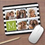 Black Limoen Striped Photo Collage Custom Monogram Muismat<br><div class="desc">De achtergrond omvat een optioneel streeppatroon - Gebruik vijf vierkante foto's om een uniek en persoonlijk cadeau te creëer. Of je kunt de hipster puppy houden en een trendy keepslag maken. Als u de afbeeldingen moet aanpassen,  klik op het aanpassingshulpmiddel om veranderingen aan te brengen.</div>