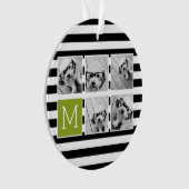 Black Limoen Striped Photo Collage Custom Monogram Ornament (voorkant)