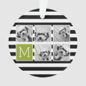 Black Limoen Striped Photo Collage Custom Monogram Ornament (voorkant)