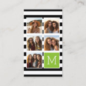 Black Limoen Striped Photo Collage Custom Monogram Visitekaartje (Voorkant)