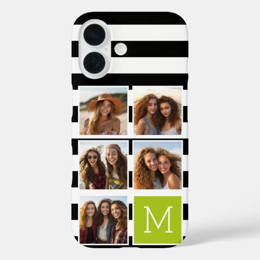Black Limoen Striped Photo Collage Monogram Case-Mate iPhone Case (Achterkant)