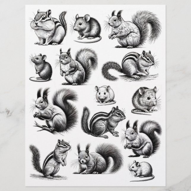 Black & Line Art Chipmunks, Eekhoorns, Muizen (Voorkant)
