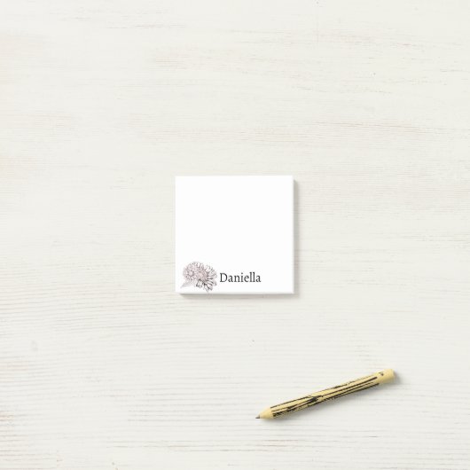 Black Line Art Chrysanthemums with Your Name Post-it® Notes (Op bureau)
