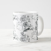Black Line Art Cute Rabbit en Flower Grote Koffiekop (Voorkant rechts)