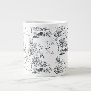 Black Line Art Cute Rabbit en Flower Grote Koffiekop