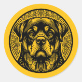 Black Line Art Dog Face In Circle  Ronde Sticker (Voorkant)