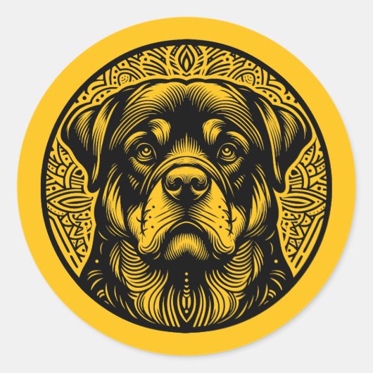 Black Line Art Dog Face In Circle  Ronde Sticker (Voorkant)