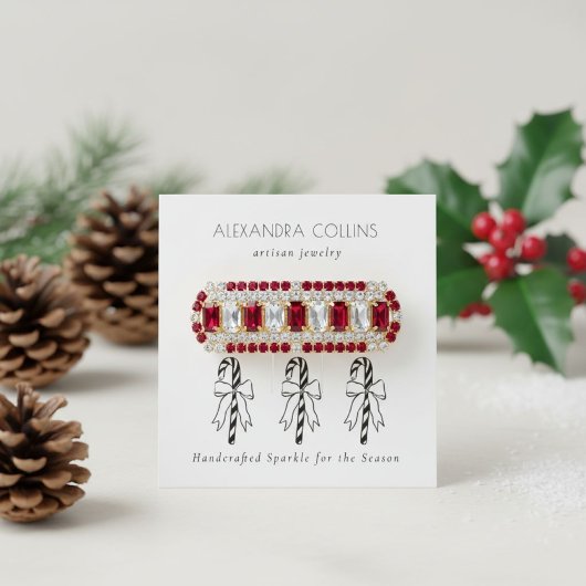 Black Line Art Festive Candy Cane & Bow Hairclip  Visitekaartje