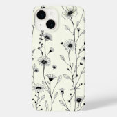 Black Line Art Floral Cream iPhone Case (Achterkant)