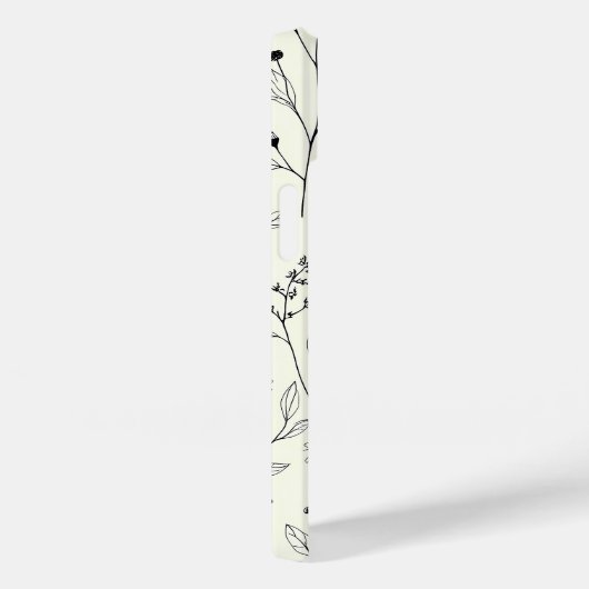 Black Line Art Floral Cream iPhone Case (Achterkant / Rechts)