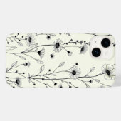 Black Line Art Floral Cream iPhone Case (Achterkant (horizontaal))