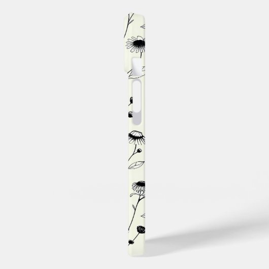 Black Line Art Floral Cream iPhone Case (Achterkant / Links)