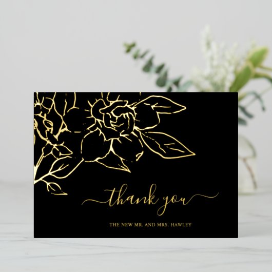 Black Line Art Floral Wedding Dank u kaart (Staand Voorkant)