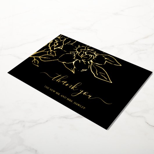 Black Line Art Floral Wedding Dank u kaart (Gedraaid)