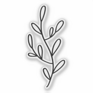 Black Line Art of a Branch Leaf Transparent Sticker