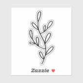 Black Line Art of a Branch Leaf Transparent Sticker (Vel)