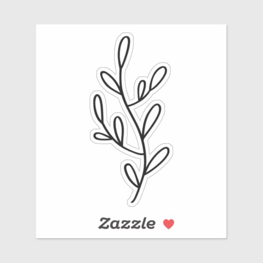 Black Line Art of a Branch Leaf Transparent Sticker (Vel)