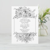 Black Line Bloemen Begrafenis Viering van het leve Kaart (Staand voorkant)