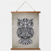 Black Line Drawing Graphic Owl Bird Hangend Wandkleed (Voorkant)