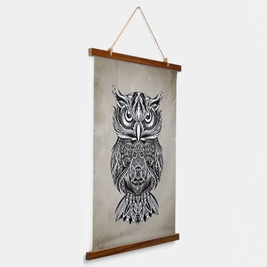 Black Line Drawing Graphic Owl Bird Hangend Wandkleed (Gebogen)