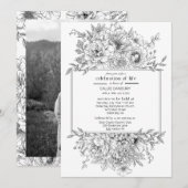 Black Line Florals begrafenisfoto Kaart (Voorkant / Achterkant)