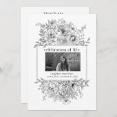 Black Line Florals Foto Begrafenisprogramma Kaart (Voorkant / Achterkant)