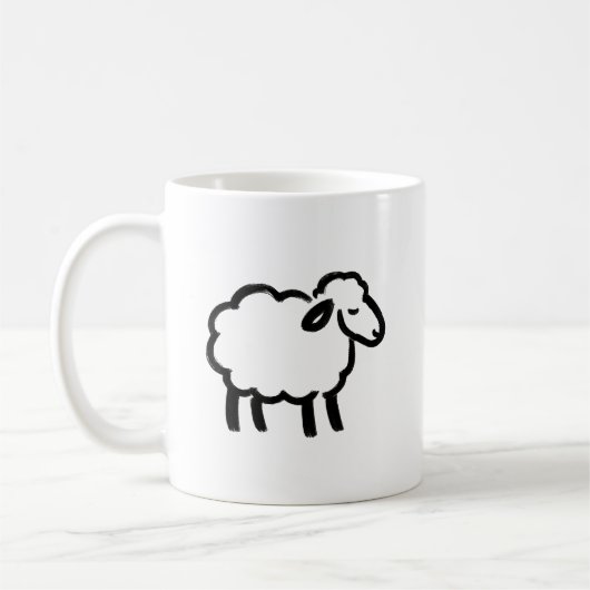 Black Line Sheep – Cozy Animal Ink Design on Koffiemok (Links)