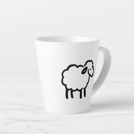 Black Line Sheep – Cozy Animal Ink Design on Latte Mok (Rechterhoek)