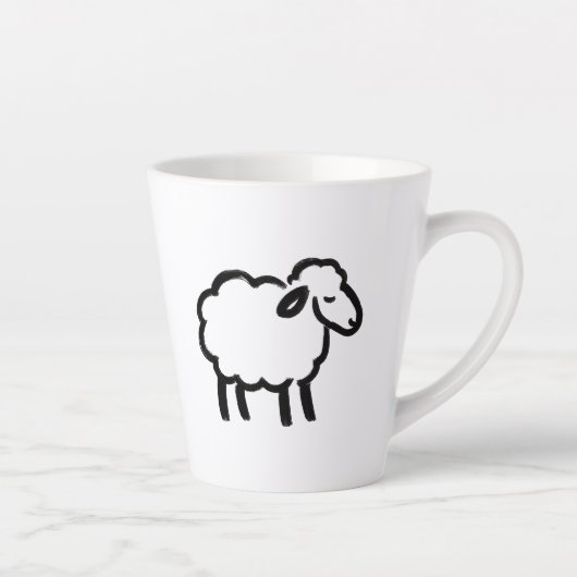 Black Line Sheep – Cozy Animal Ink Design on Latte Mok (Rechts)