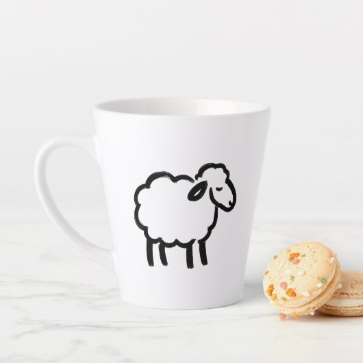 Black Line Sheep – Cozy Animal Ink Design on Latte Mok (In situ)