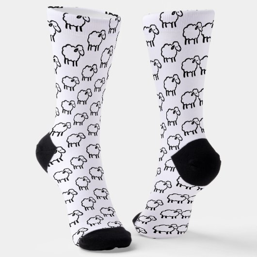 Black Line Sheep – Cozy Animal Ink Design on Sokken (Gebogen)