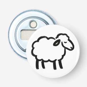 Black Line Sheep – Cozy Animal Ink Design op Button Flesopener