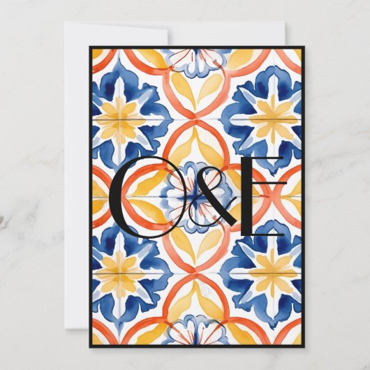 Black Lined Zomer Spaanse Tiled Wedding Invitat Kaart (Achterkant)