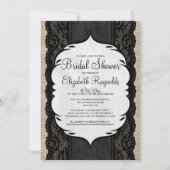 Black Linen Burlap Lace Bridal Shower-uitnodiginge Kaart (Voorkant)