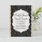 Black Linen Burlap Lace Bridal Shower-uitnodiginge Kaart (Staand voorkant)