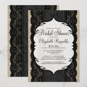 Black Linen Burlap Lace Bridal Shower-uitnodiginge Kaart (Voorkant / Achterkant)