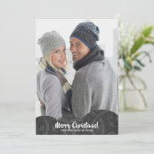 Black Linen Filigree Foto met kerstfeestdag Kaart (Staand voorkant)