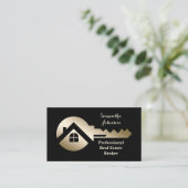 Black Linen Gold Key Real Estate Visitekaartje (Staand voorkant)