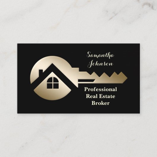 Black Linen Gold Key Real Estate Visitekaartje (Voorkant)