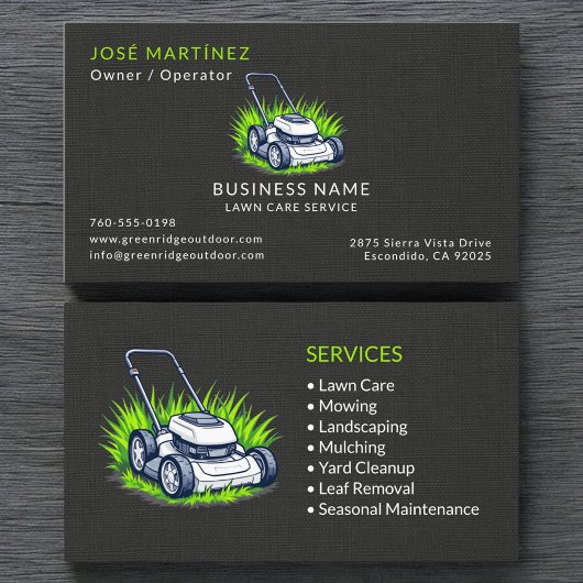 Black Linen Green Lawn Care Service Professional Visitekaartje