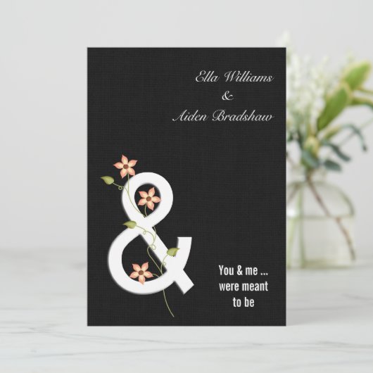 Black Linen Modern Wedding Invite Kaart (Staand voorkant)