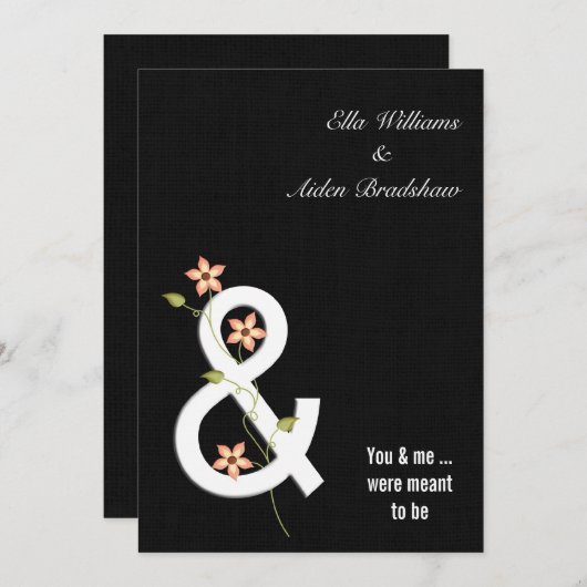 Black Linen Modern Wedding Invite Kaart (Voorkant / Achterkant)