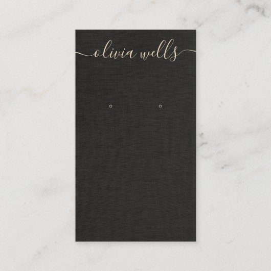 Black Linen Signature Script Earning Display Visitekaartje (Voorkant)