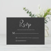 Black Linen Simple Black Script RSVP-kaart Kaart (Staand voorkant)