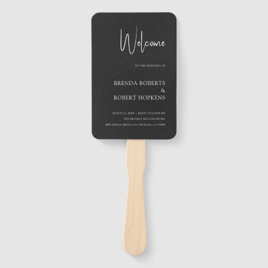 Black Linen Simple Black Script Weddenschap Hand F Handwaaier (Voorkant)
