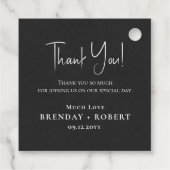 Black linen Simple Script Welcome Hartelijk dank Bedankjes Labels (Achterkant)