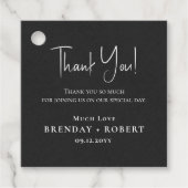 Black linen Simple Script Welcome Hartelijk dank Bedankjes Labels (Voorkant)